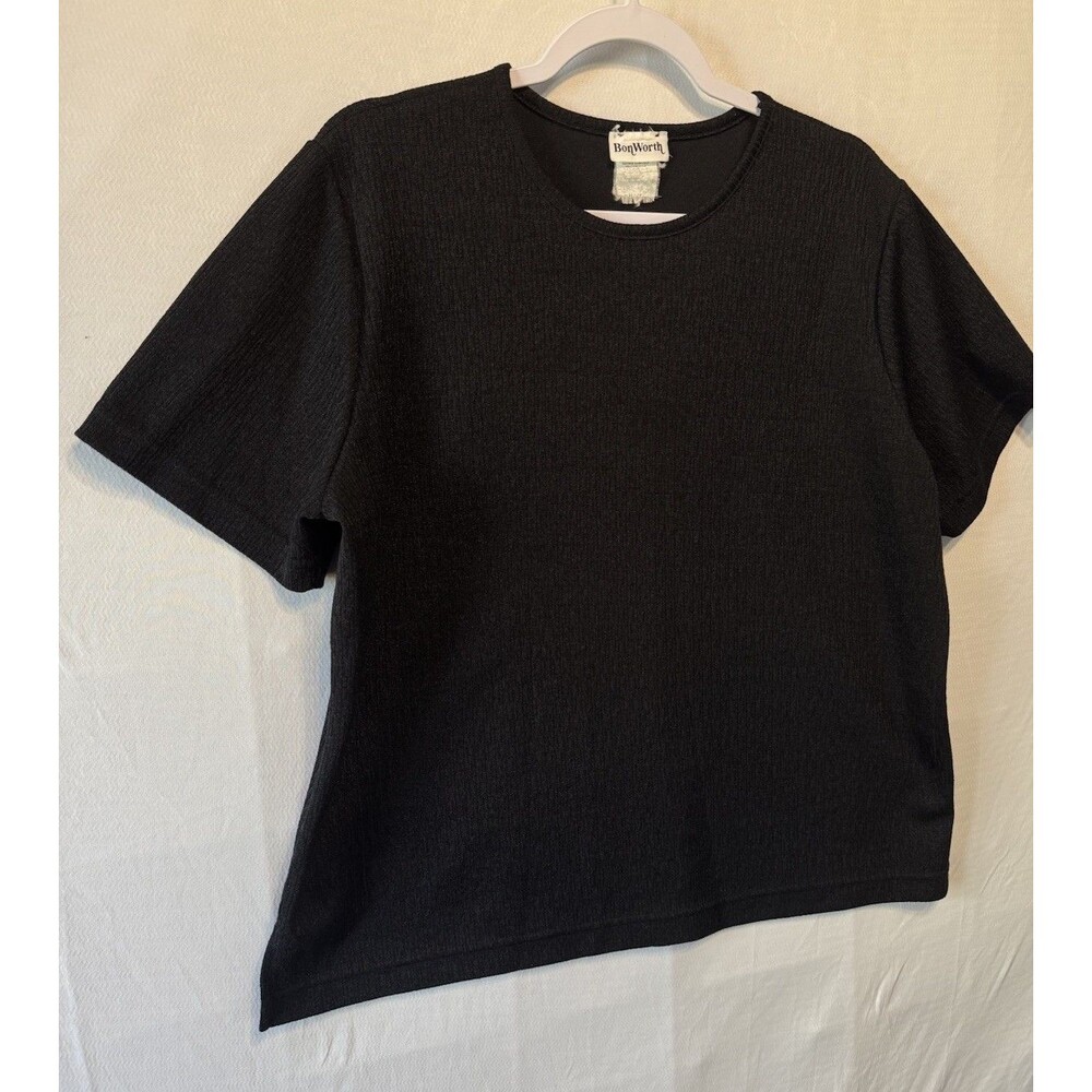 Vtg Bonworth Women's Black Short Sleeved Round Neck Size PL Polyester Top - Picture 3 of 7